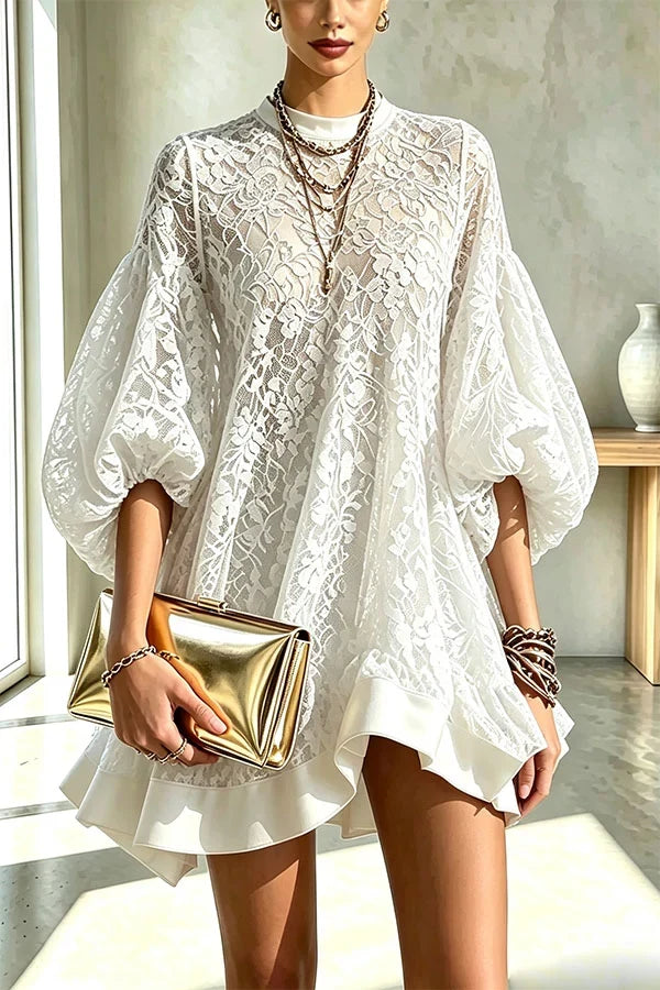 Stylish And Elegant Floral Lace Loose Mini Dress